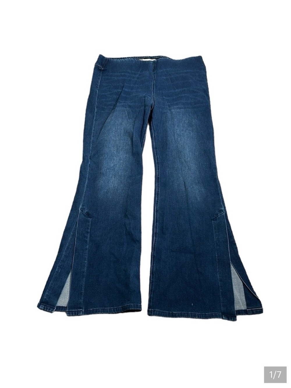 Soft Surroundings Wide Leg Stretch Pull On Jean Dark Wash Side Slit NWT